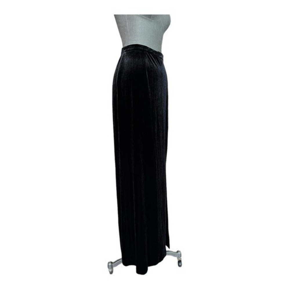 Vintage Black Velvet Bodycon Maxi Skirt Front Slit Pull On Size 10 - Picture 5 of 7